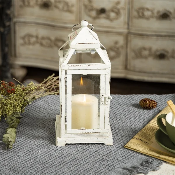 Farmhouse Decor Best Quality Handmade Christmas Ornaments Wedding Decorative White Iron Framed Rustic Metal Candle Lantern
