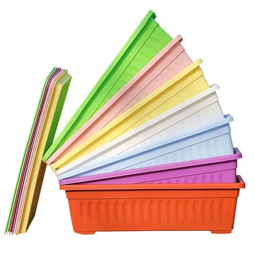 Лидер продаж, цветной прямоугольный пластиковый цветочный горшок большого размера для выращивания на балконе, растительный горшок с подносом