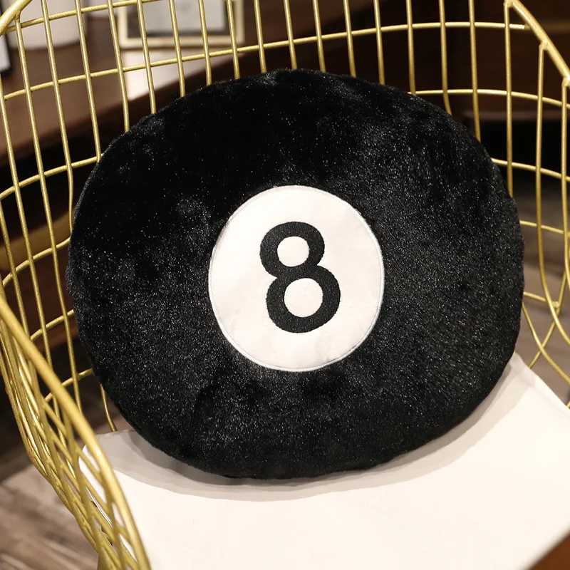 Plush 8 Black Round Cushion Pillow Applique Embroidery Round Ball billiards Throw Pillow for Couch POOL EIGHT BALL