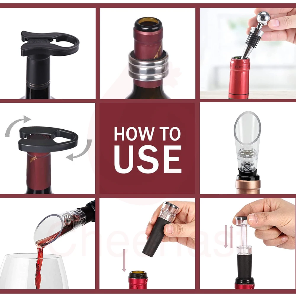 Pretty Included 9Pcs Wine Bottle Cork Screw Opener Tools Accessories Set Wine Corkscrew And Silver Color Bunny Corkscrew Kit