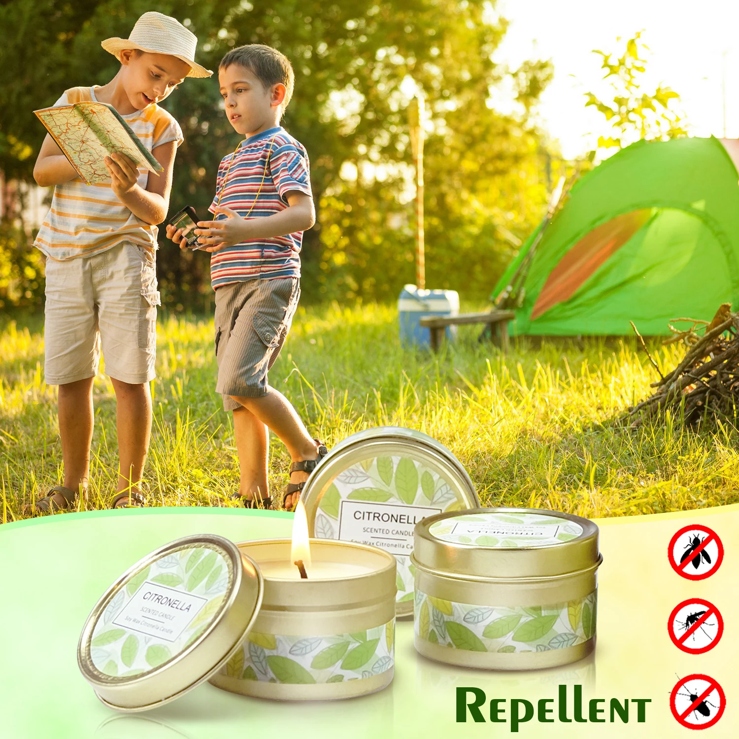 Factory candle making supplies 6 Pack Gift Set Repellent Wholesale Citronella Candles in Gold Tin Soy Wax Candle in Bulk