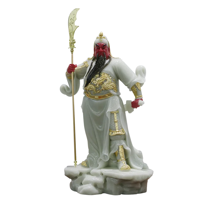 The white jade jadeite jade Guan Yuguan statue worships Buddha Guangong