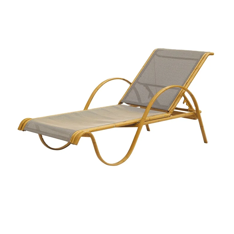 Bamboo Look Fabric French Round Chaise Lounge Chair