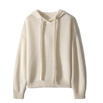 Women Knitwear Pullover Loose Lady Hooded 100% cashmere Knitting Sweater