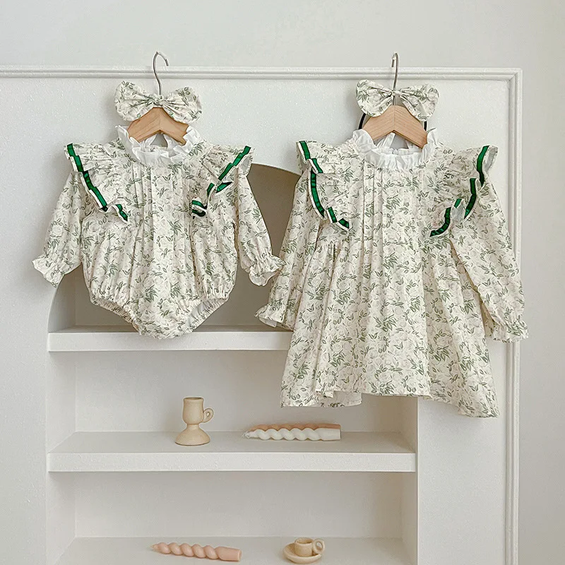 Girls dress Children clothing 2024 spring summer cotton Long Sleeve floral print Dress