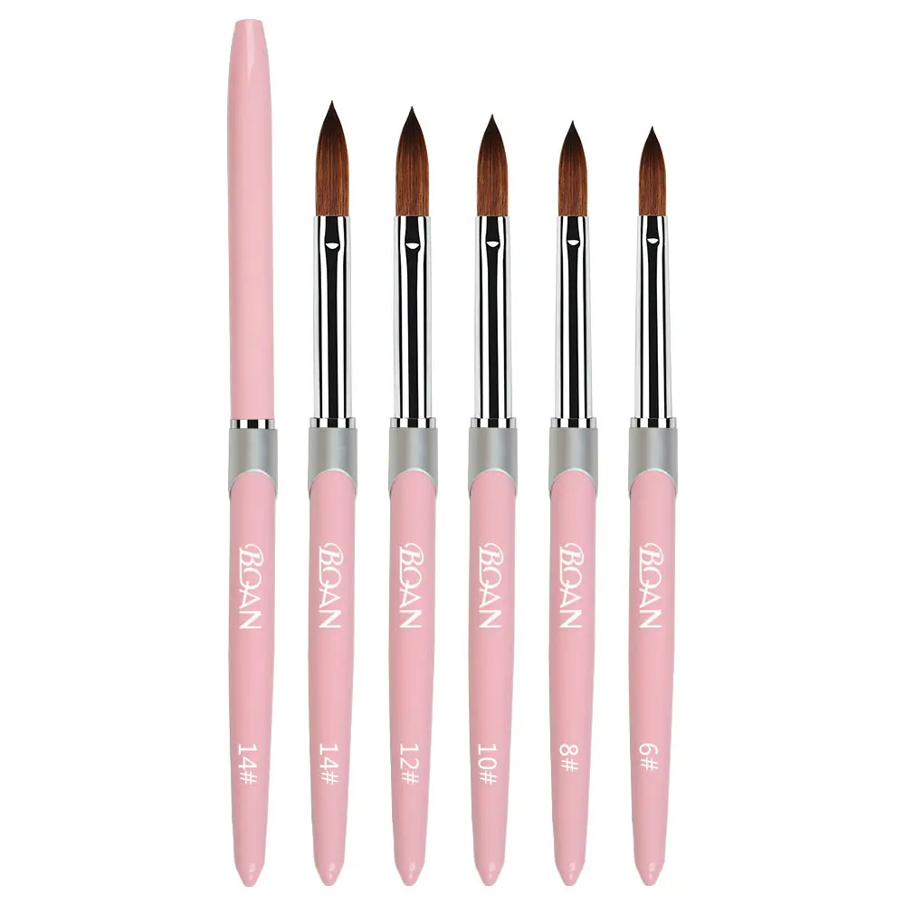 BQAN Пользовательский логотип розовая металлическая ручка 3D кисть для дизайна ногтей 100% чистый Kolinsky соболиный волос Акриловая кисть для ногтей (1600757008210)