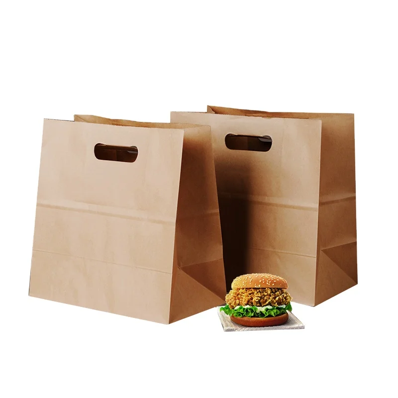Wholesale Custom Packaging Craft Food Shopping Gift Brown Kraft Paper Bags with Die-cut Handles