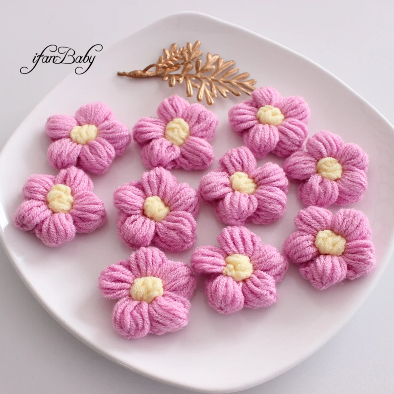 Cute Hand-knitted Hair Flower Crochet Flower For DIY Kids Girl Hair Clip Headwear Crafts Patches Puff Flowers