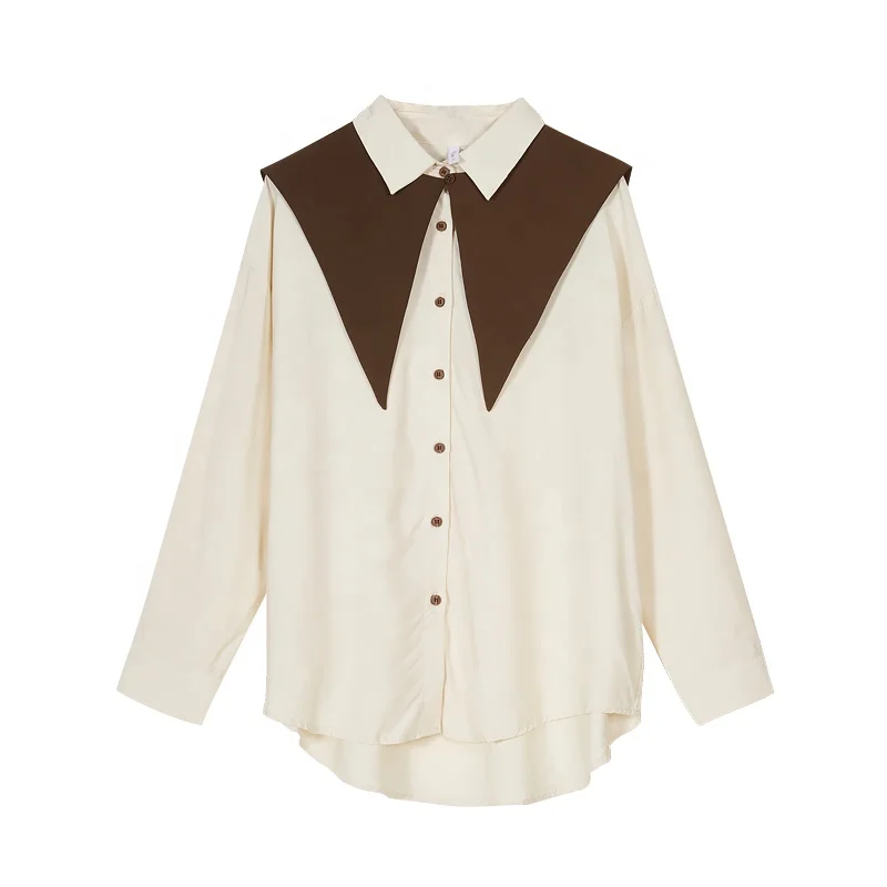 MASANON 2022 Spring Blouse Doll Collar Design Long Sleeve Blouse Women Casual Loose Blouse