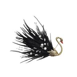 Vintage Elegant Personalized Swan Black Feather Brooches Pin Pearl Real Feather Brooch For Women