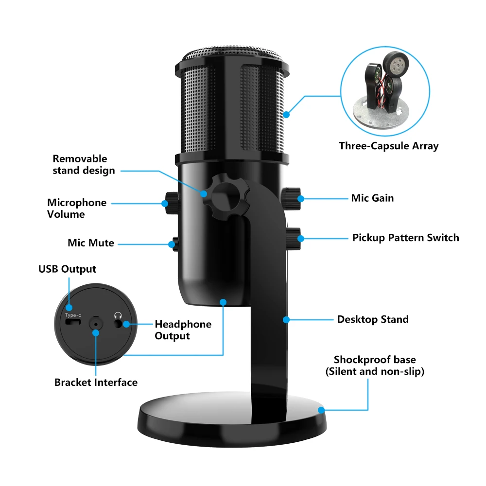 Live Broadcast USB Microphone Gaming USB Condenser Microphone Set Professional Chatting With Strangers Streaming Microphone