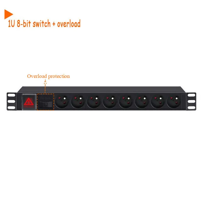 PDU Power Strip Distribution Unit Cabinet 8 Way AC German/French Socket Overload lightningproof Break Switch EU Plug 2m Cord