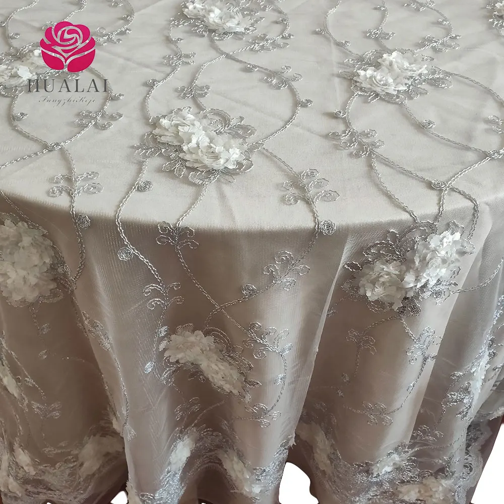 hand crochet embroidered tablecloths crochet ribbon embroidery table cover leaf petal  wedding lace mesh  beige