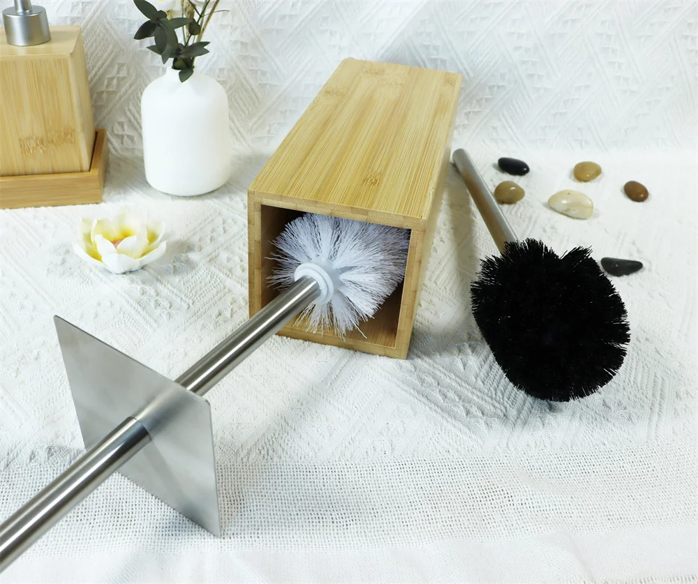Eco-Friendly Detachable Stainless Steel Nylon Bristle Cleaning Brush Toilet Cleaner Silicone with Bamboo Holder