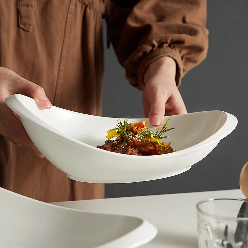 NEW White Irregular Ceramic Dinner Plate Salad Fruit Sushi Pasta Dessert Puree Soup Serving Bowl Home Restaurant Dinnerware Set