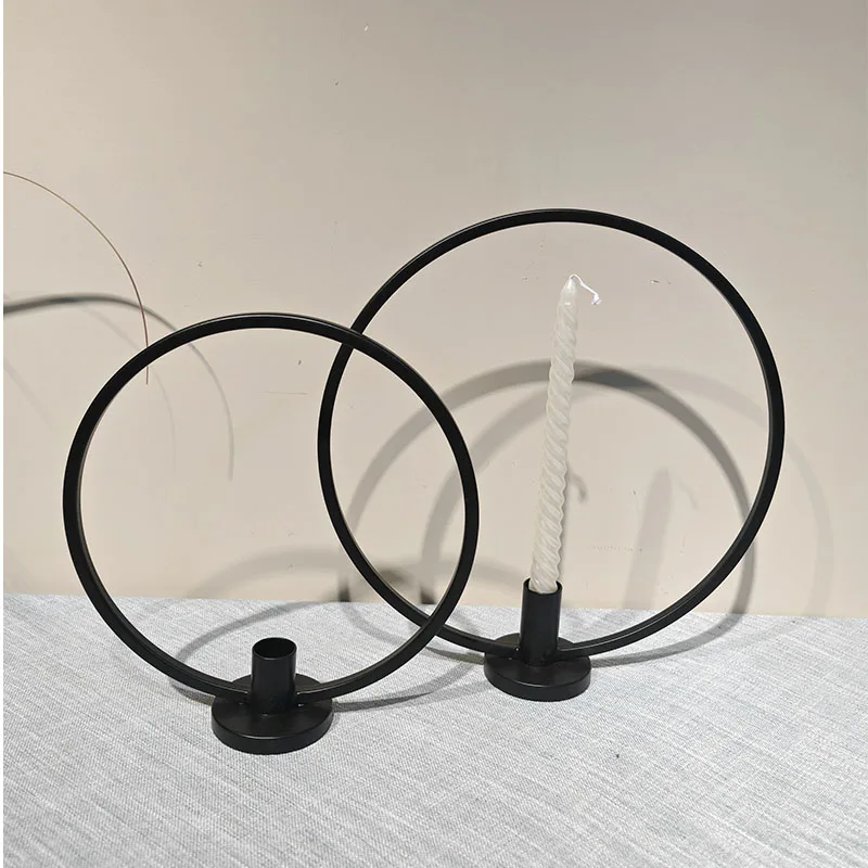 Luxury Black Metal Hoop Chandelier Set of 2 Circle Candle Holders for Weddings & Parties Elegant Wedding Lanterns & Props