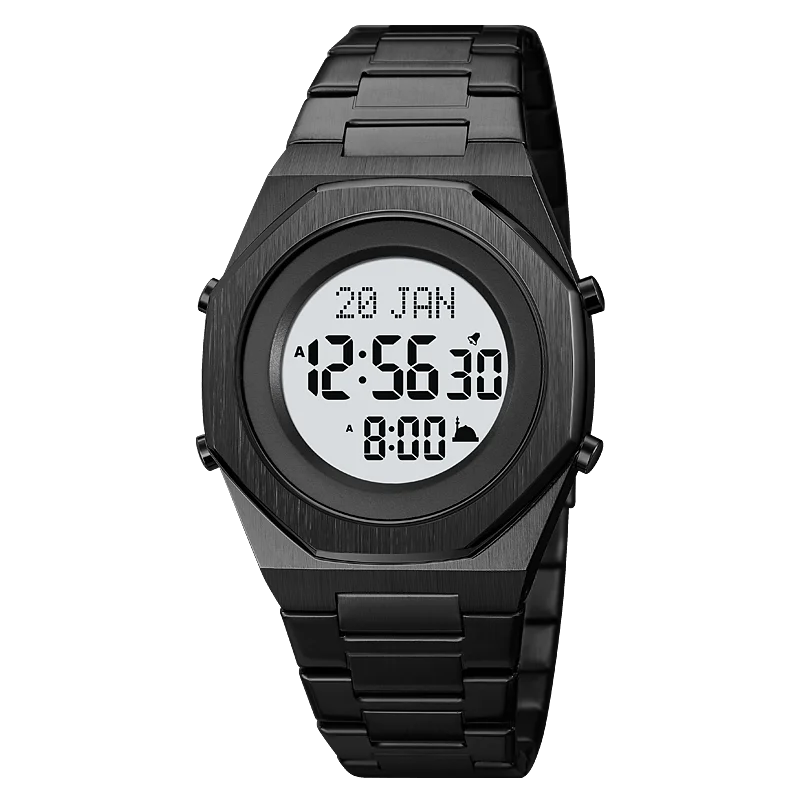 Skmei 2069 alazan Islamic alasr muslim azan watch factory alfajr Stainless steel prayer auto qibla compass waterproof watches