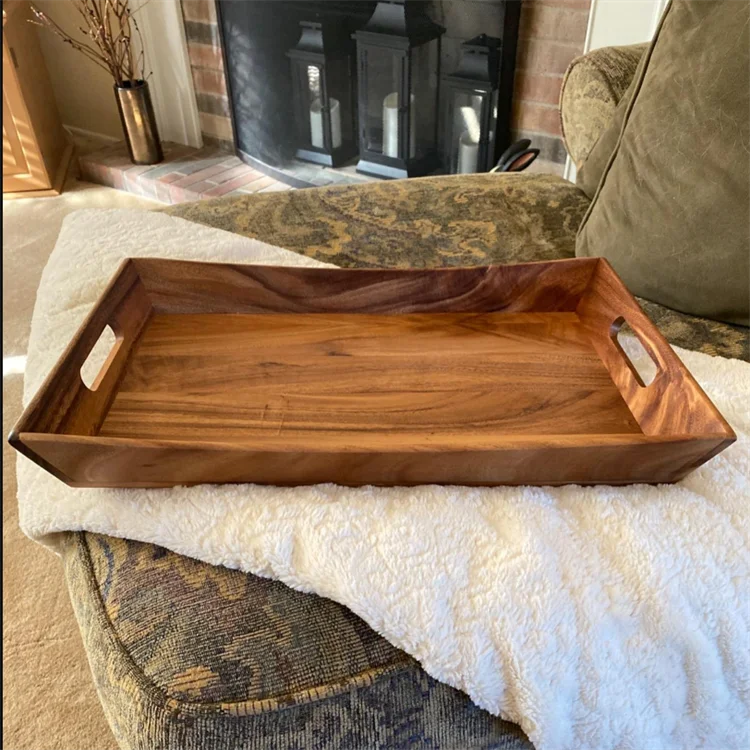 Breakfast Hotel Home Elegant Curved Design Cheeses Snacks Drinks Tray Factory Wholesale Custom Serving Plate Acacia Wood Tra