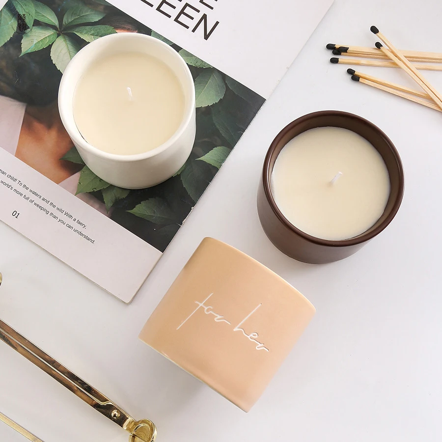 wholesale scent candle jar luxury handmade ceramic 3 wick  scented candle 310ml 720ml custom private label