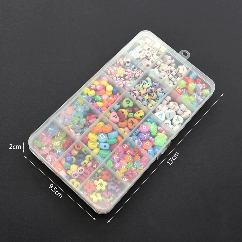 New Design 15 Grids Letter  Number Plastic Acrylic Round Cube Smile Face Flower Alphabet DIY Beads Kit For Jewelry Making