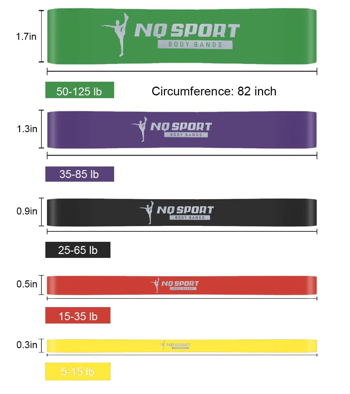 NQ SPORTS Custom Loop Elastic Stretch Pull Up Assist Band Set Workout Fitness Gym Exercise TPE Rubber Resistance Fitness Band