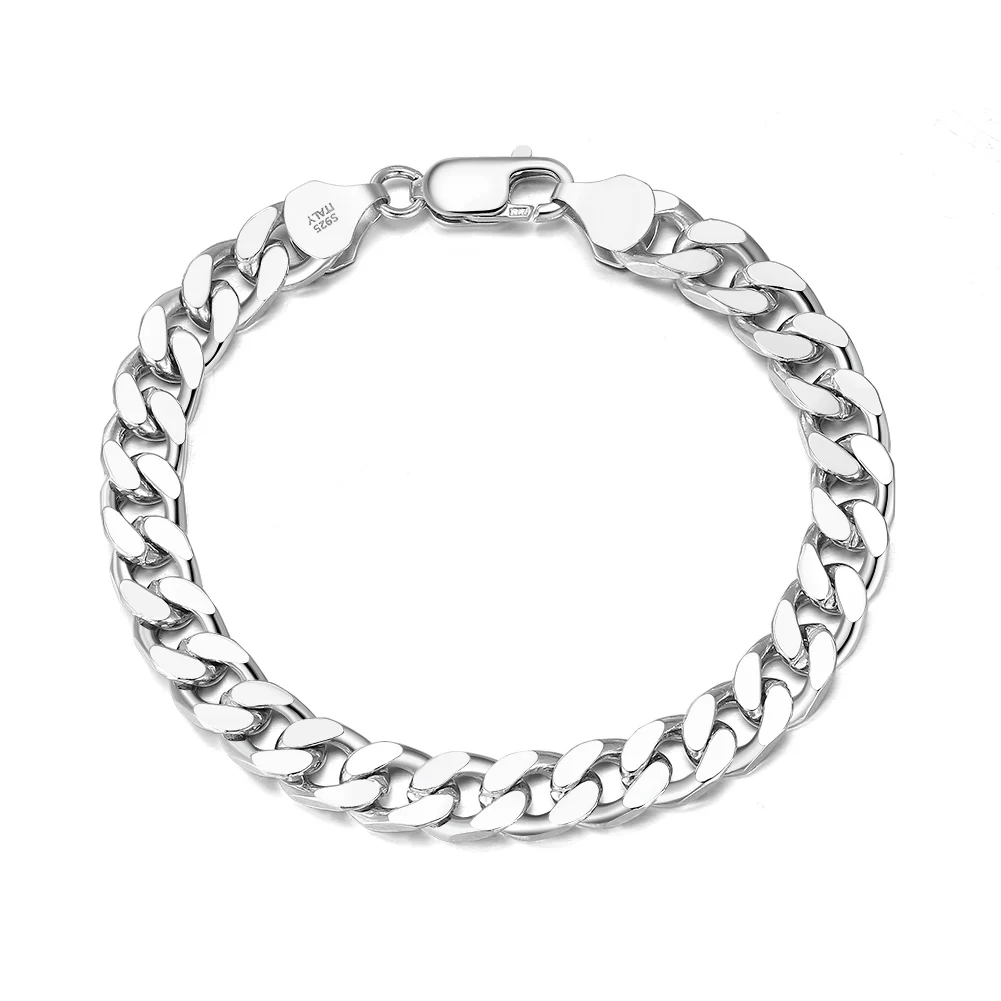 RINNTIN SB104 Hiphop Thick Silver Chain Bracelet 3.6/5/7mm Width Solid 925 Silver Diamond-Cut Cuban Link Chain Bracelet for Men