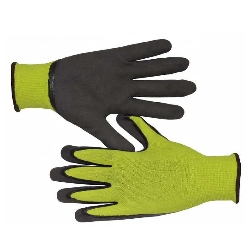 High-visibility green Reusable Enhanced Liquid Grip, Sandy Nitrile Coated gloves, Assembly, maintenance, Material