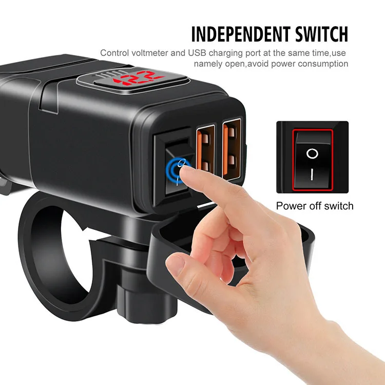Bike Phone Charger Waterproof Usb Port Motorcycle Charger 6.4A Charger With Voltmeter