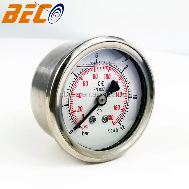 50mm 12Bar Semi Stainless Steel Oil Filled Pressure Gauge With Back Connection