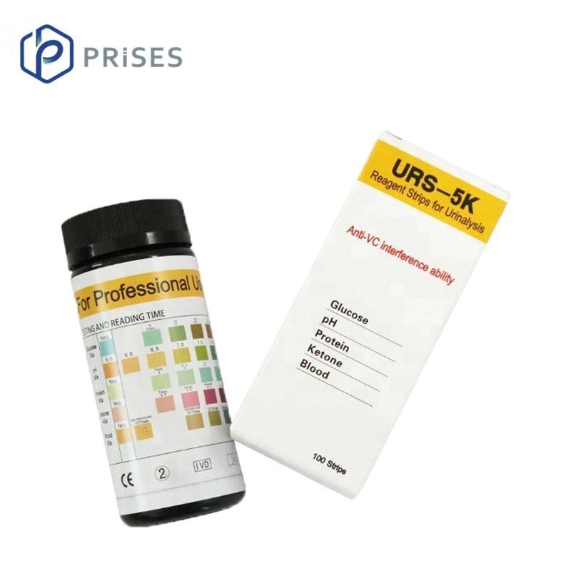 Bld/Ket/Glu/PRO/pH Urine Test Strips 100 Pieces/barrel - 5 Parameters Reagent Strip for Urinalysis