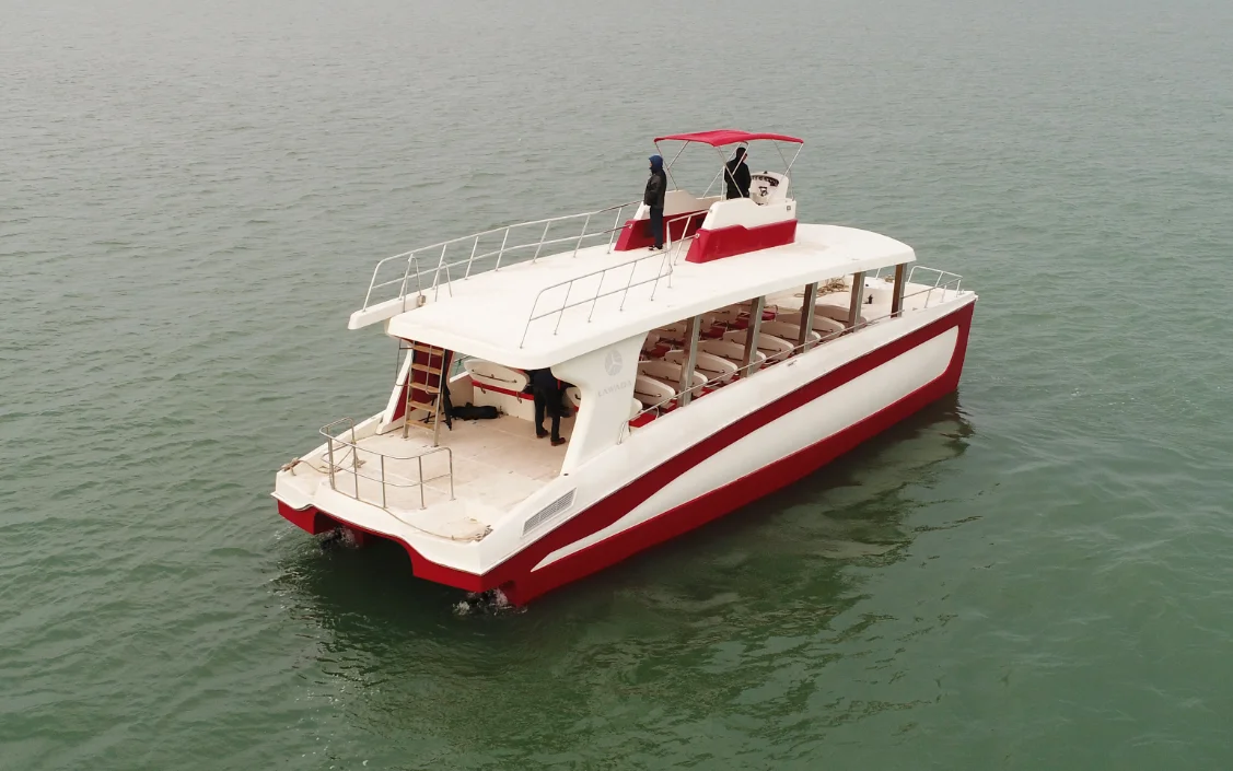 
49 feet fiberglass Catamaran 60 passenger boat for tourism company used at lake Ocean and Sea 