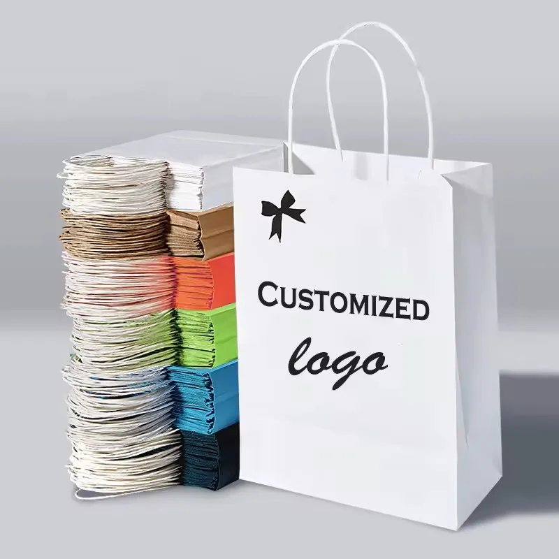 Fast Print Factory Customized Kraft Paper Bags Custom Private  Logo Shopping Gift Recyclable Paper Bags