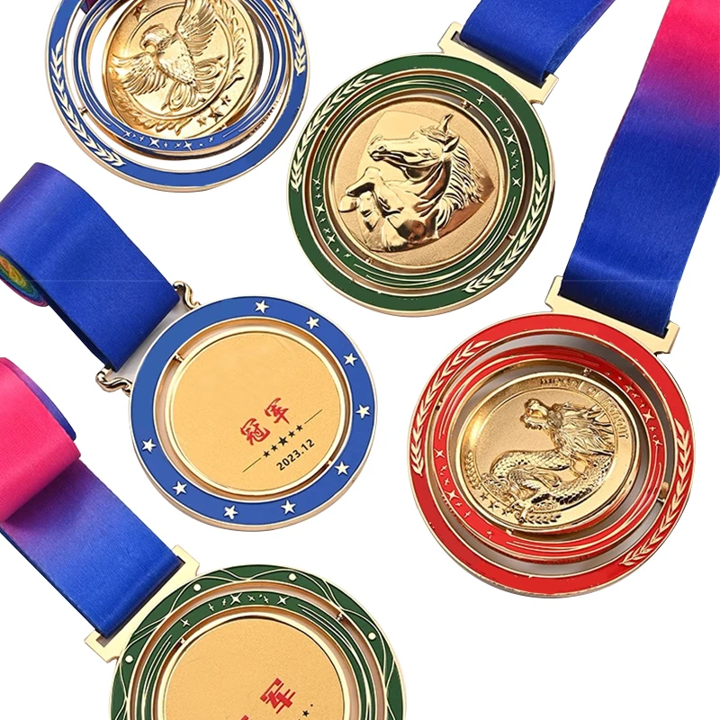 Custom Made Logo Zinc Alloy Silver Enamel Bronze Medallion Engraved Sports Finisher Medals Metal Medals