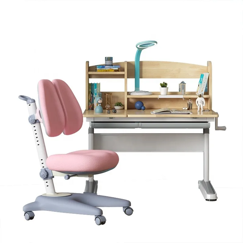 Деревянный детский учебный стол с регулируемой высотой и стулом, чертежный стол, компьютерная станция, встроенная книжная полка, многофункциональный синий