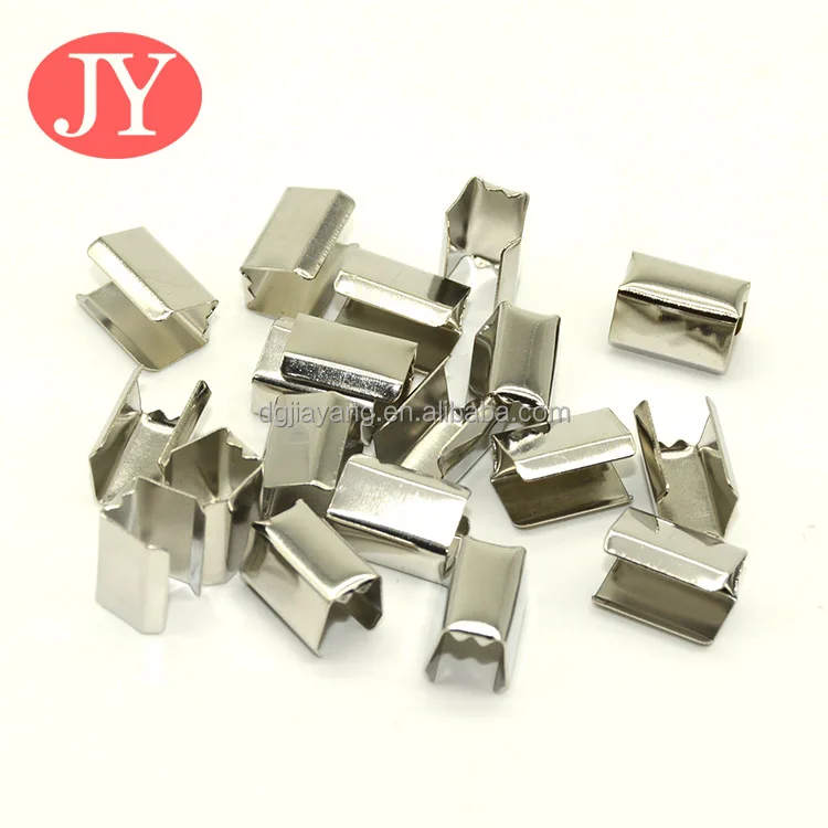 square metal cord crimp   fastener crimping string leather rope fold over clip crimp cord ends for webbbing fastener metal crimp