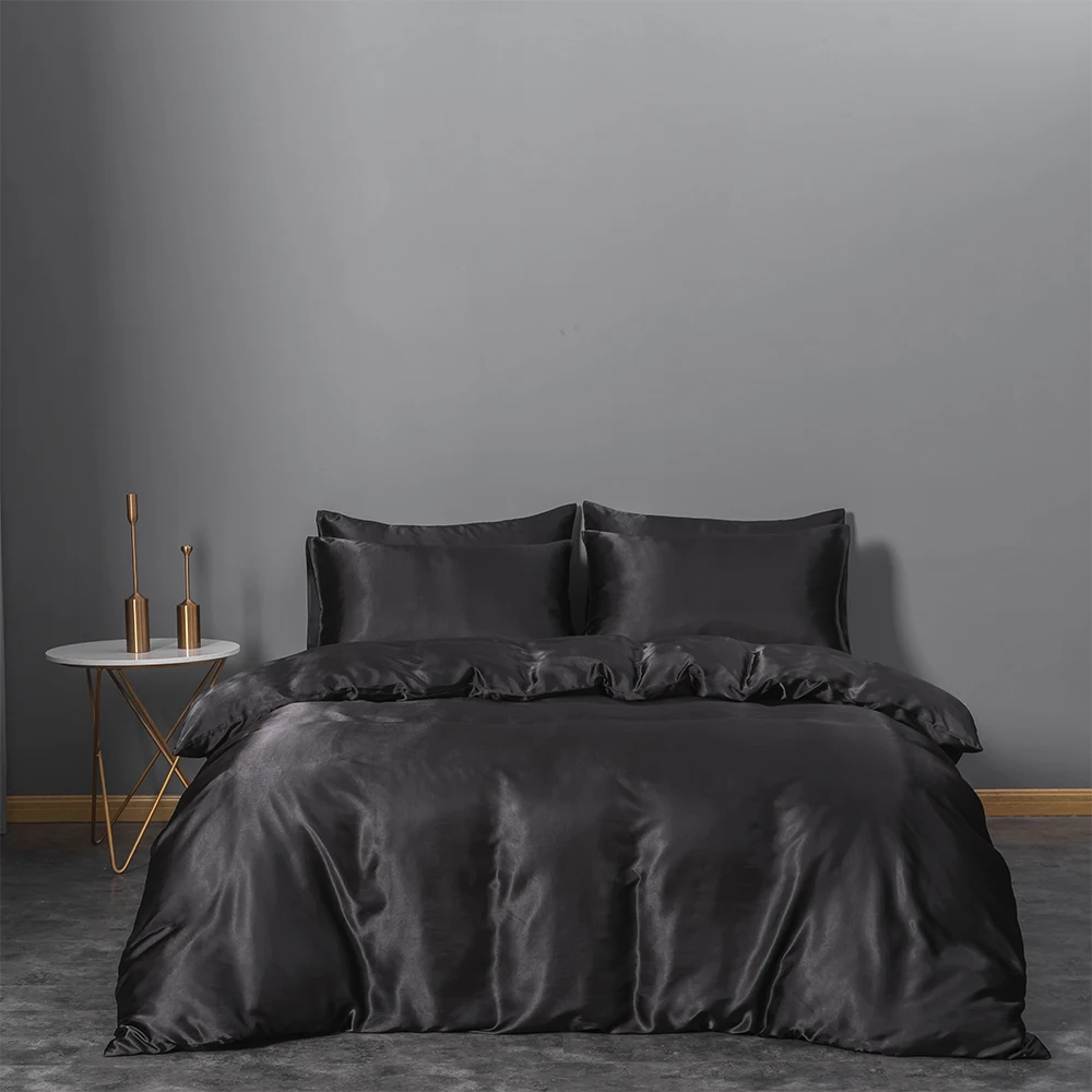 Premium OEM Factories Polyester Pink Black Grey Home Textile Satin Comforter Bedding Sets For Queen