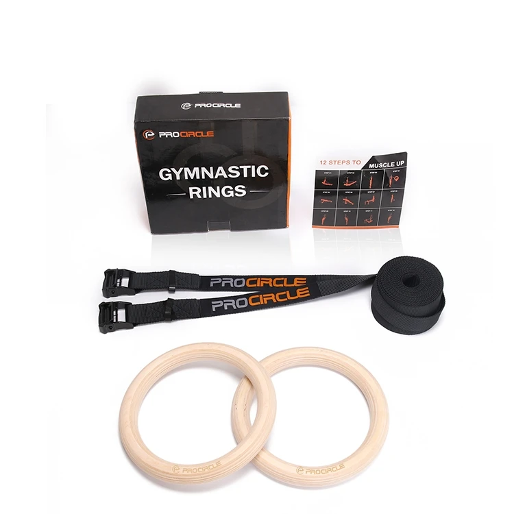 Wholesale Fitness Wooden Gym Rings Gymnastic Rings With Colorful Strap