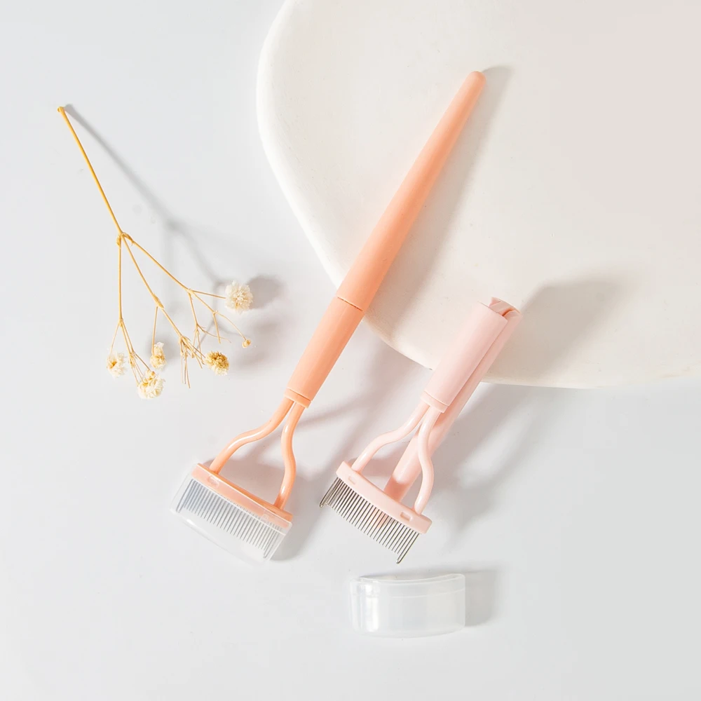 Professional Folding Eyelash Separator Tool Metal Teeth Mascara Applicator Eyelash Comb With Cover For Define Lash And Brow