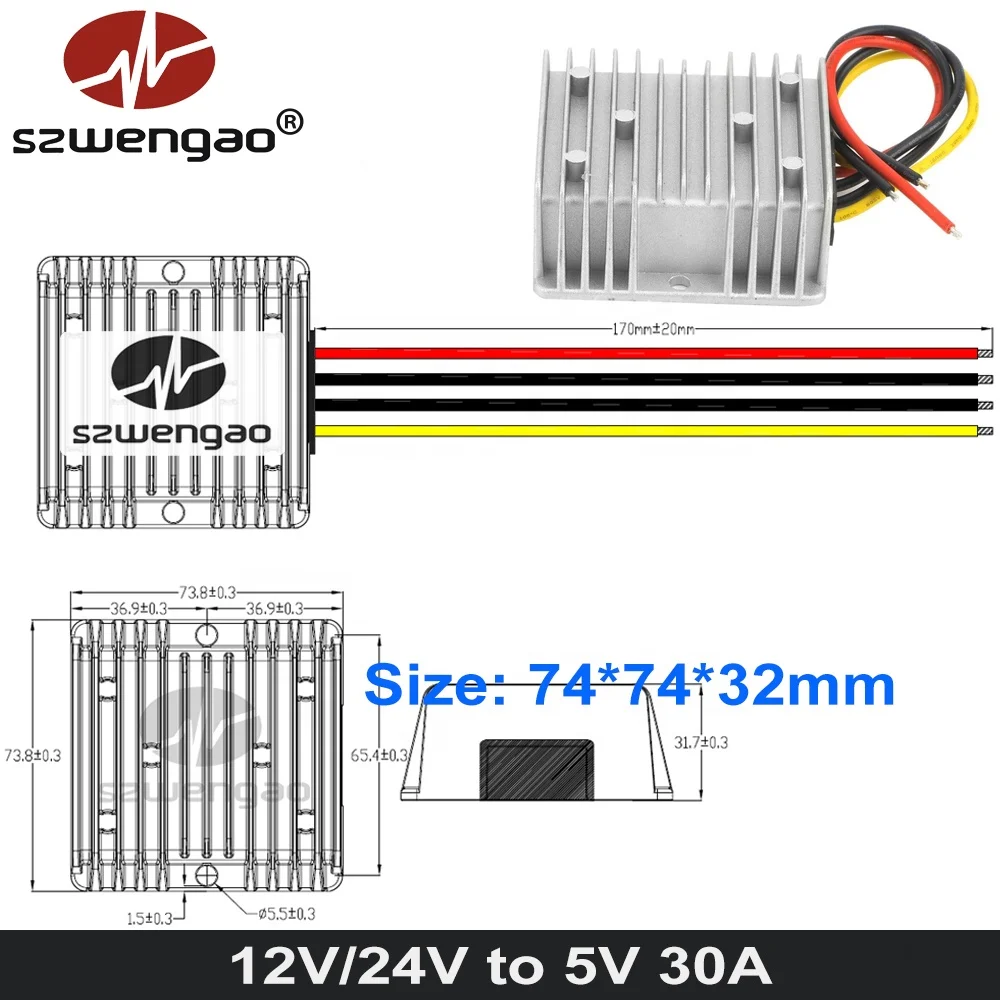DC LED Power Supply 12V 24V to 5V 3A 5A 10A 15A 20A 30A 40A 50A 60A 300W Step Down DC/DC Converter Regulator for Car Bus Boat