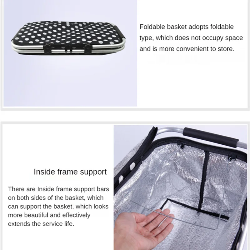 FYD  BSCI factory Folding Shopping Basket Cooler Aluminum Frame Folding Picnic Cooler Bag Collapsible Cooler Bag