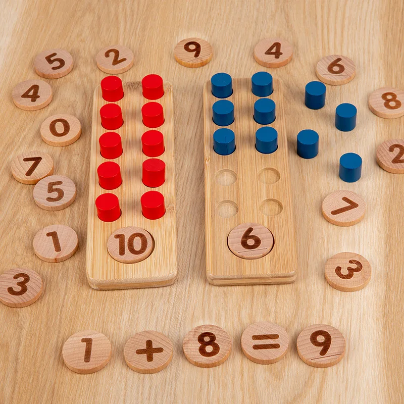wood toys for kids montessori Wooden Math Enlightenment Ten Grid Matrix Number Detection Additional Subtraction Calculation Boar
