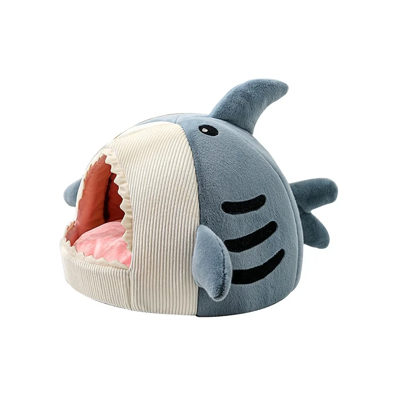 Semi-enclosed Cute Cartoon Shark Shape Cat Kennel Winter Warm Pet Bed Soft Plush Pet Supplies Pp Cotton Filled Dog Cat House