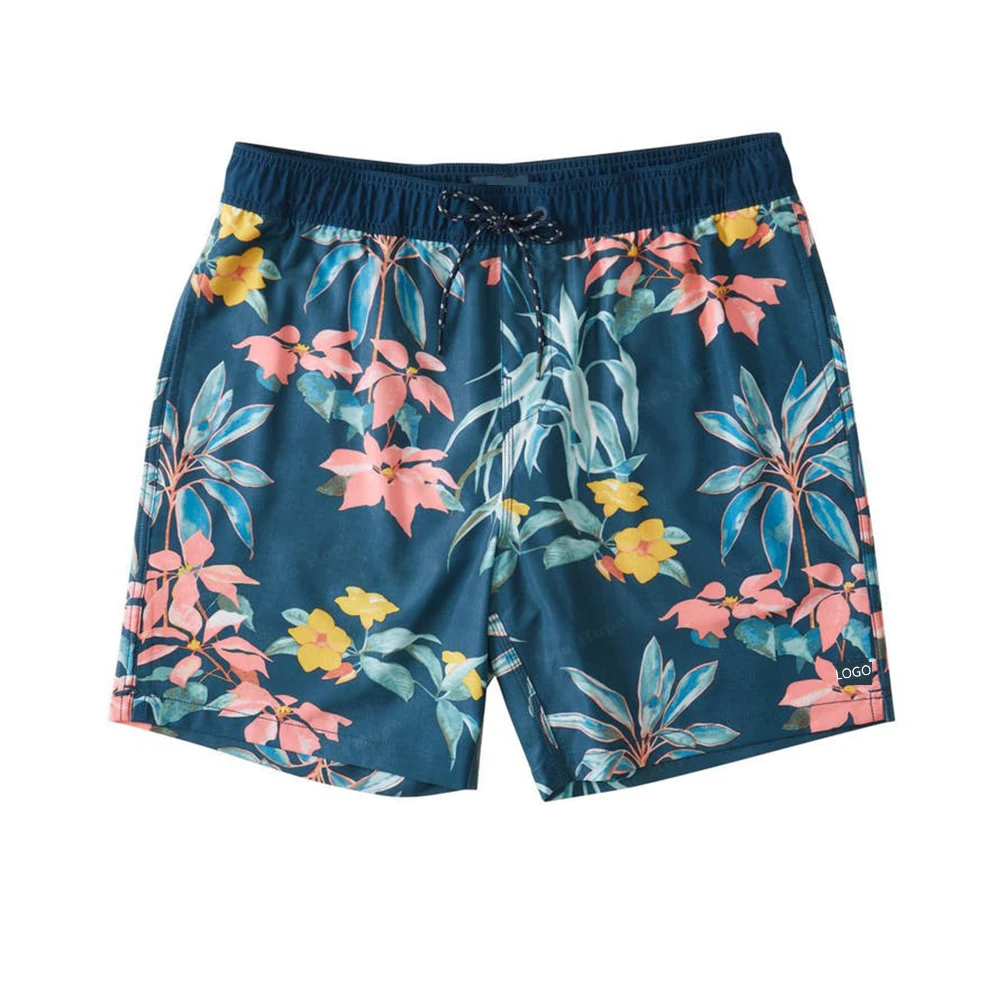 Wholesale Custom Luxury Recycled Beachwear Swimwear Shorts Flower Printed Mens Swim Trunks Logo Summer Beach Shorts For Men