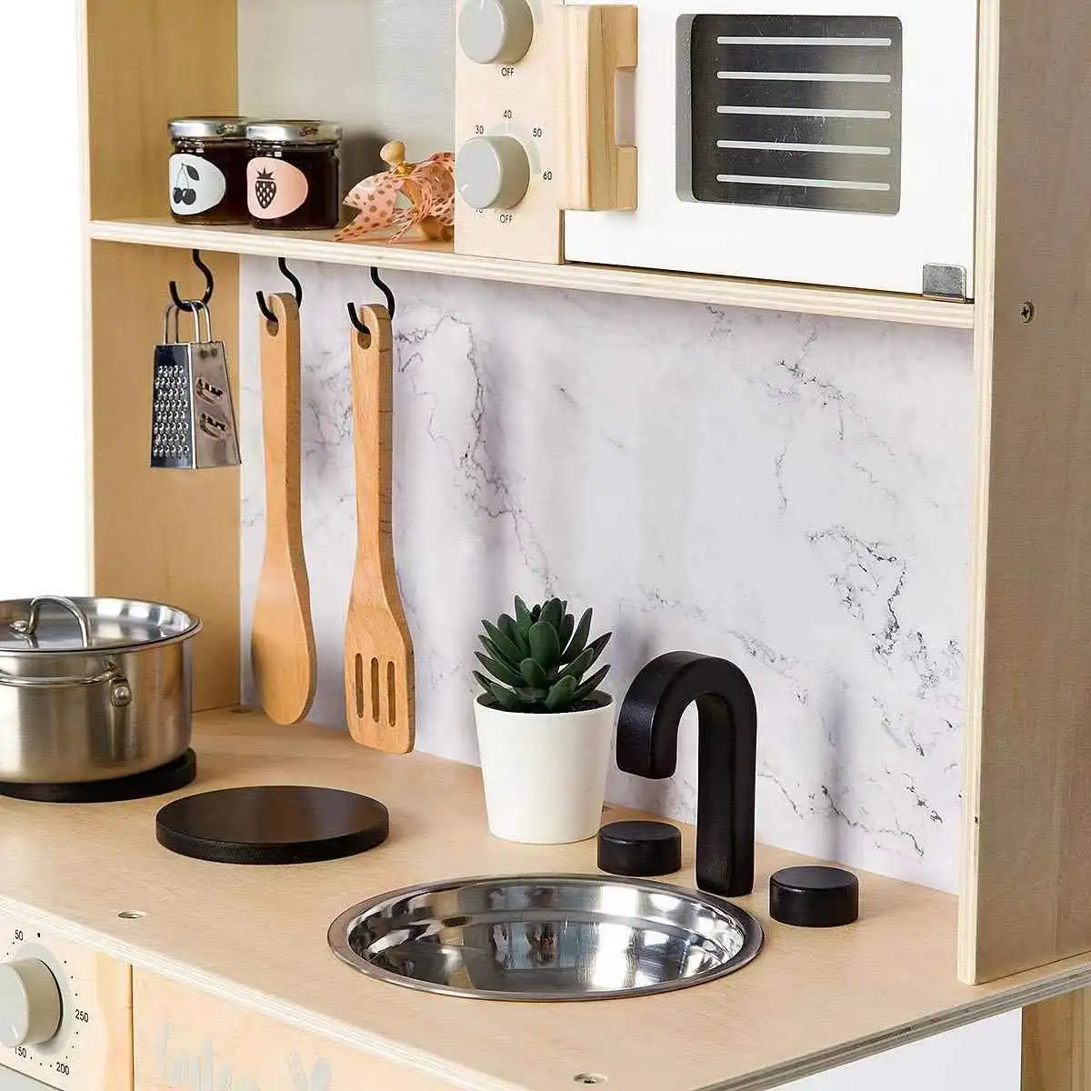 Wood Play Kitchen Toy Set for Toddlers Kids Kitchen Playsets for Pretend Play Wooden Kitchen Play Set Baby Furniture