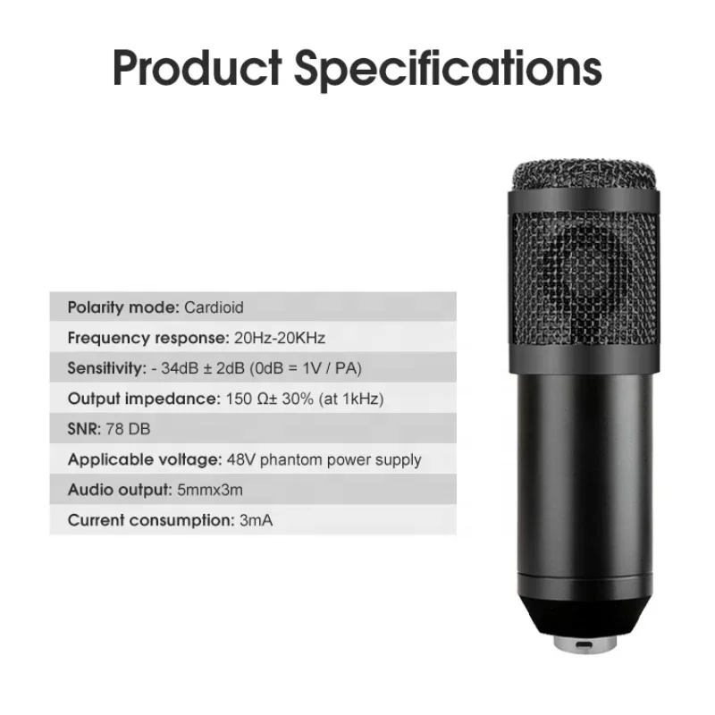 Профессиональный звуковой конденсаторный микрофон BM800 V8 Студийный для пения караоке подкастов записи и прямых