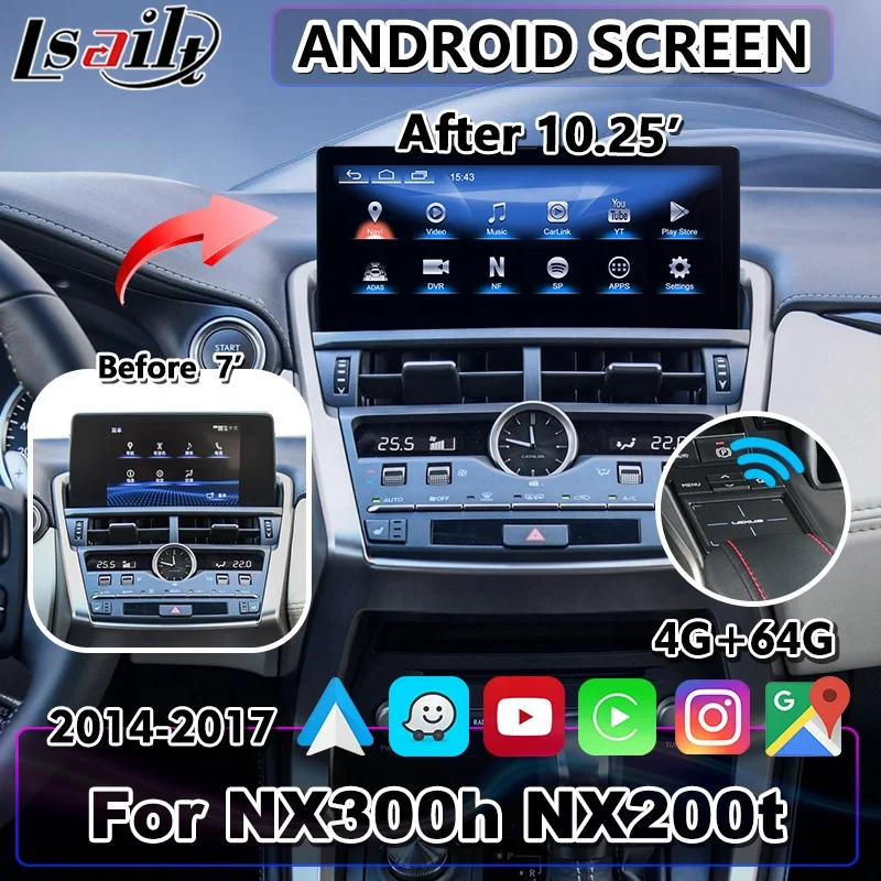 Lsailt CP AA 10.25 Inch Android Car Multimedia Play Interface Screen for Lexus NX300h NX200T NX 300h Touchpad Control 2014-2017
