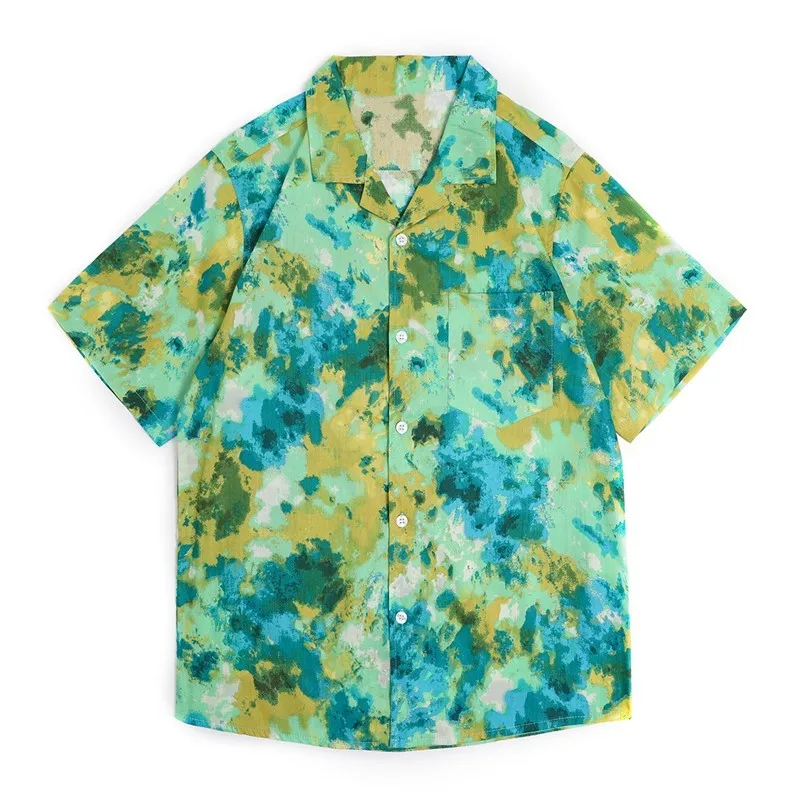 Mens Allover Coconut Tree Print Beach Aloha Party 100% Cotton Hawaiian Shirt