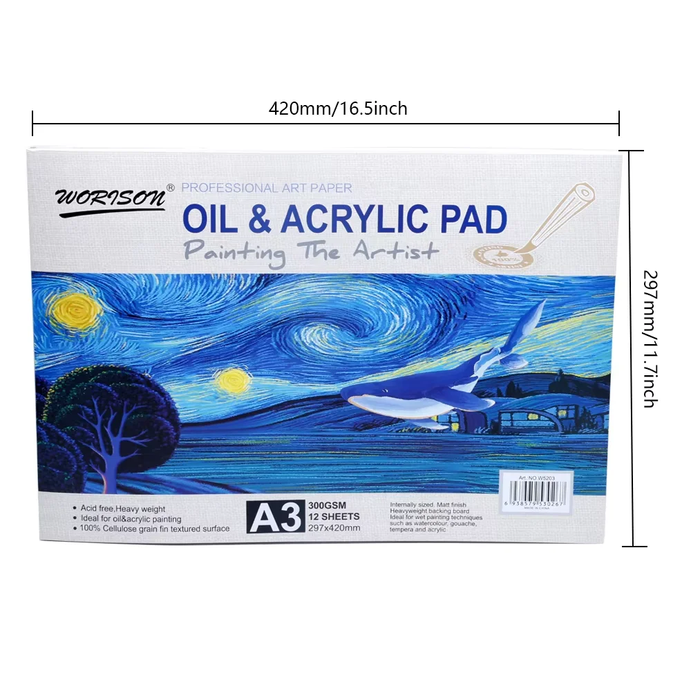 Hot Selling Good Quality A3 Paper Pad 12 Sheet 300GSM Oil Or Acrylic Painting Pad For Artist