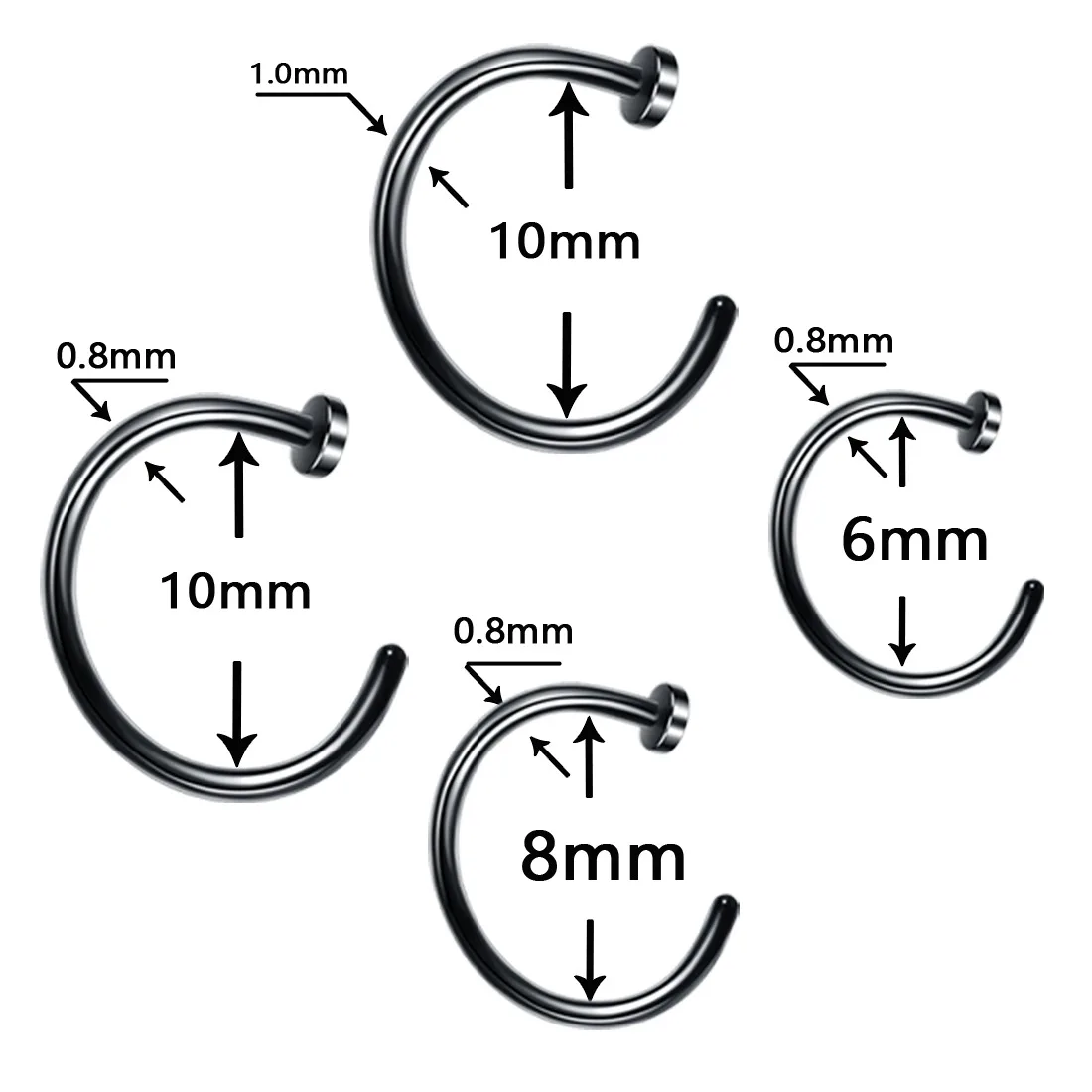 Small Thin 316l Surgical Steel Nose Lip Open Hoop Ring C Type Hoop Piercing Stud Body 6 Colors 6mm 8mm 10mm Piercing Jewelry