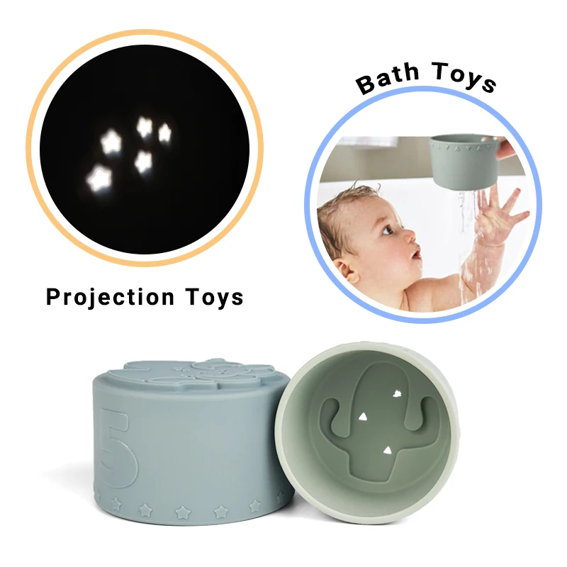 7PCS BPA Free Baby Infant Toddler Bath Toys Silicone Stacking Cups